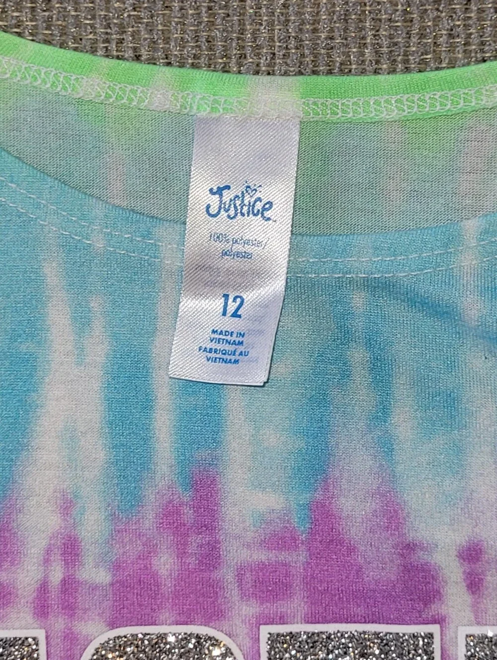 Justice Size 12 Girls Tie-Dye Tank Top with Glitter Logo